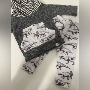 Lulu Roo Dino print hooded set, 3-6 months